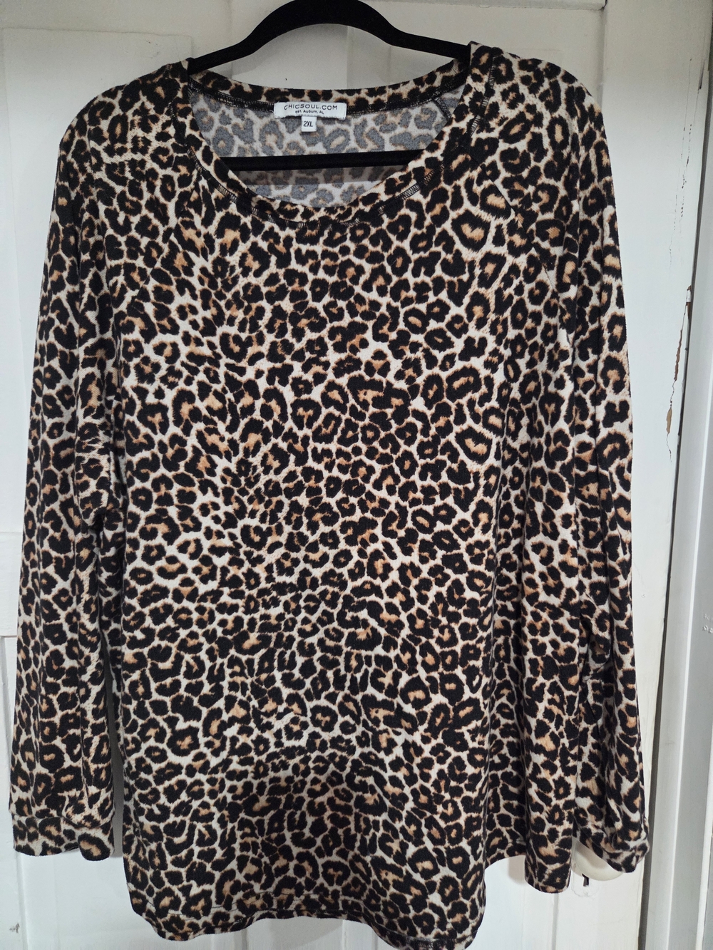Chic Soul Leopard Print Long Sleeve Top in Brown and Black